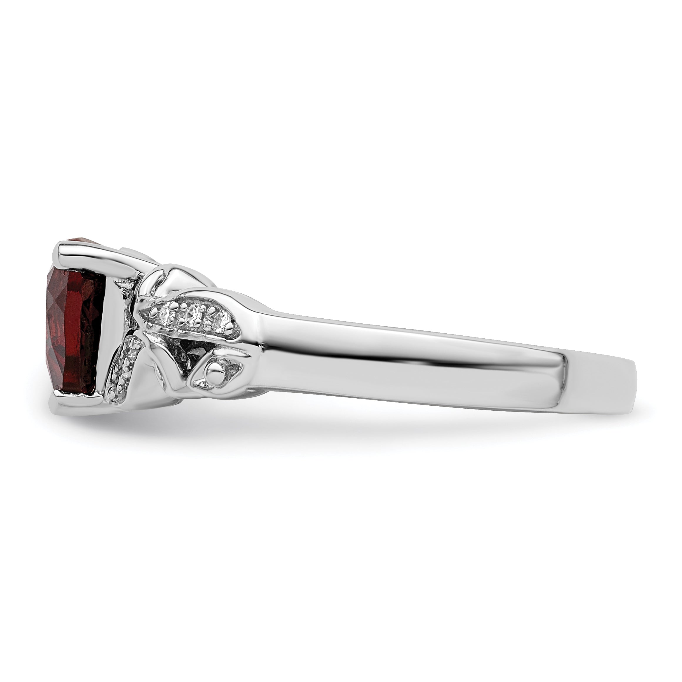 Sterling Silver Rhodium Plated Diamond And Garnet Ring