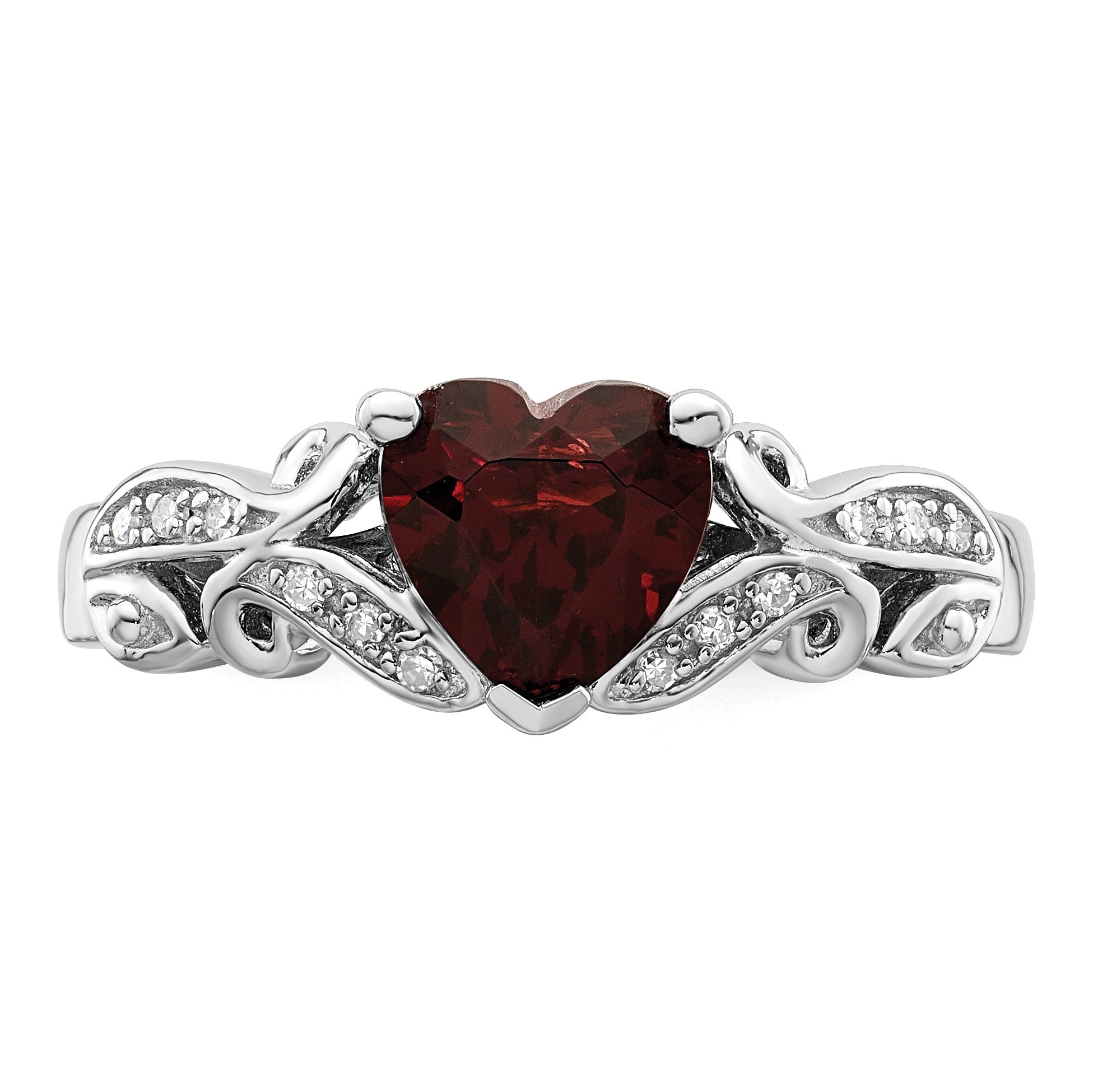 Sterling Silver Rhodium Plated Diamond And Garnet Ring
