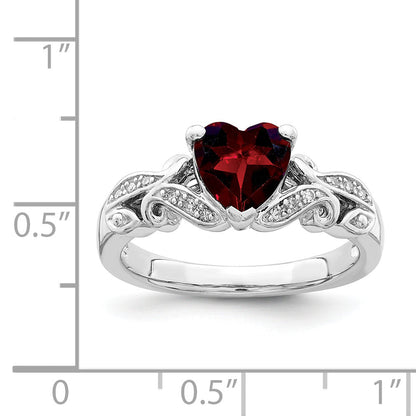 Sterling Silver Rhodium Plated Diamond And Garnet Ring