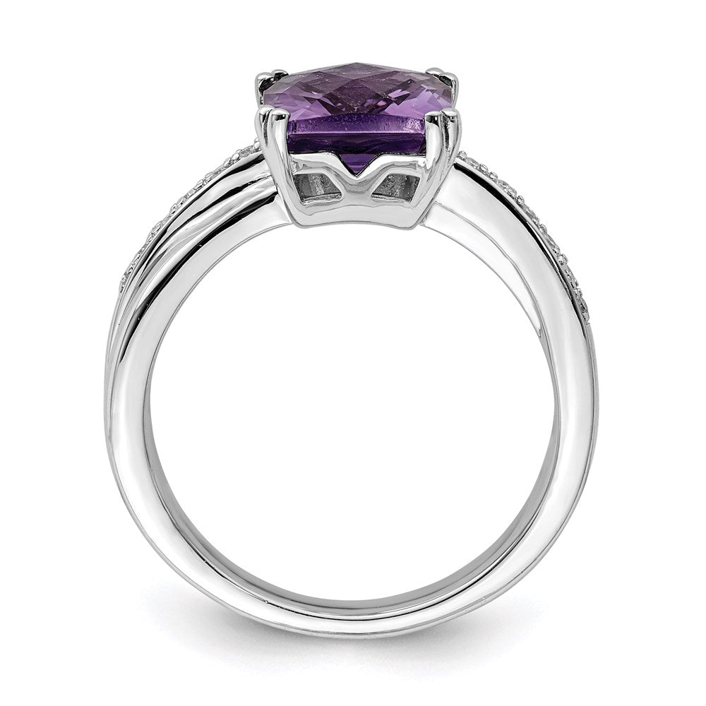 Sterling Silver Rhodium Plated Diamond And Amethyst Ring (Size 9 Only)