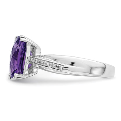 Sterling Silver Rhodium Plated Diamond And Amethyst Ring (Size 9 Only)