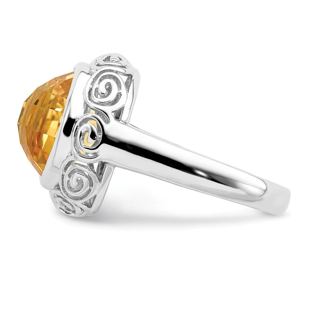 Sterling Silver Rhodium Citrine Ring (Size 7 Only)