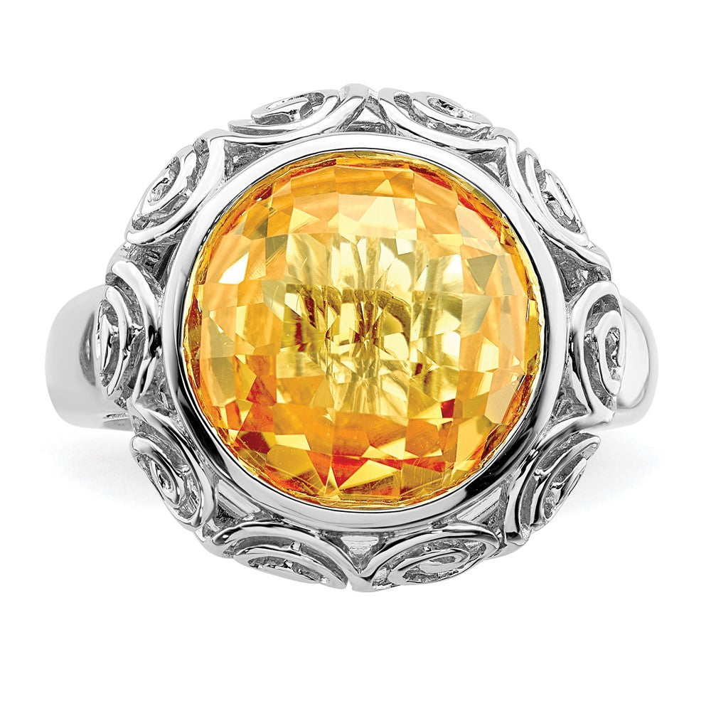 Sterling Silver Rhodium Citrine Ring (Size 7 Only)