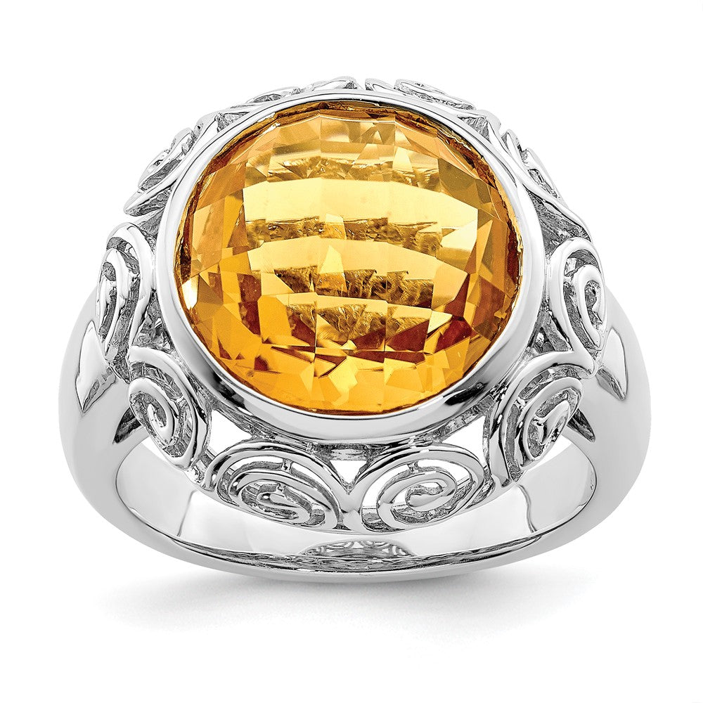 Sterling Silver Rhodium Citrine Ring (Size 7 Only)