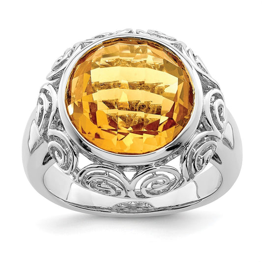 Sterling Silver Rhodium Citrine Ring (Size 7 Only)
