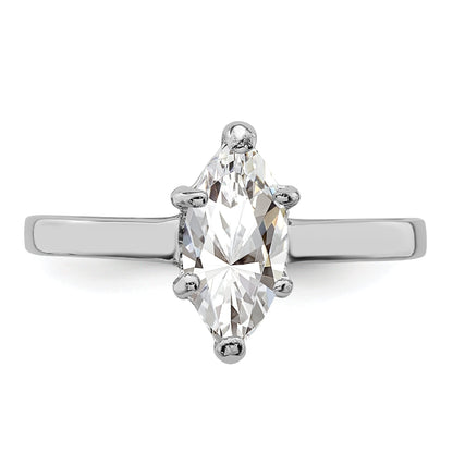 Sterling Silver Rhodium Plated Solitaire Marquise Cz Ring