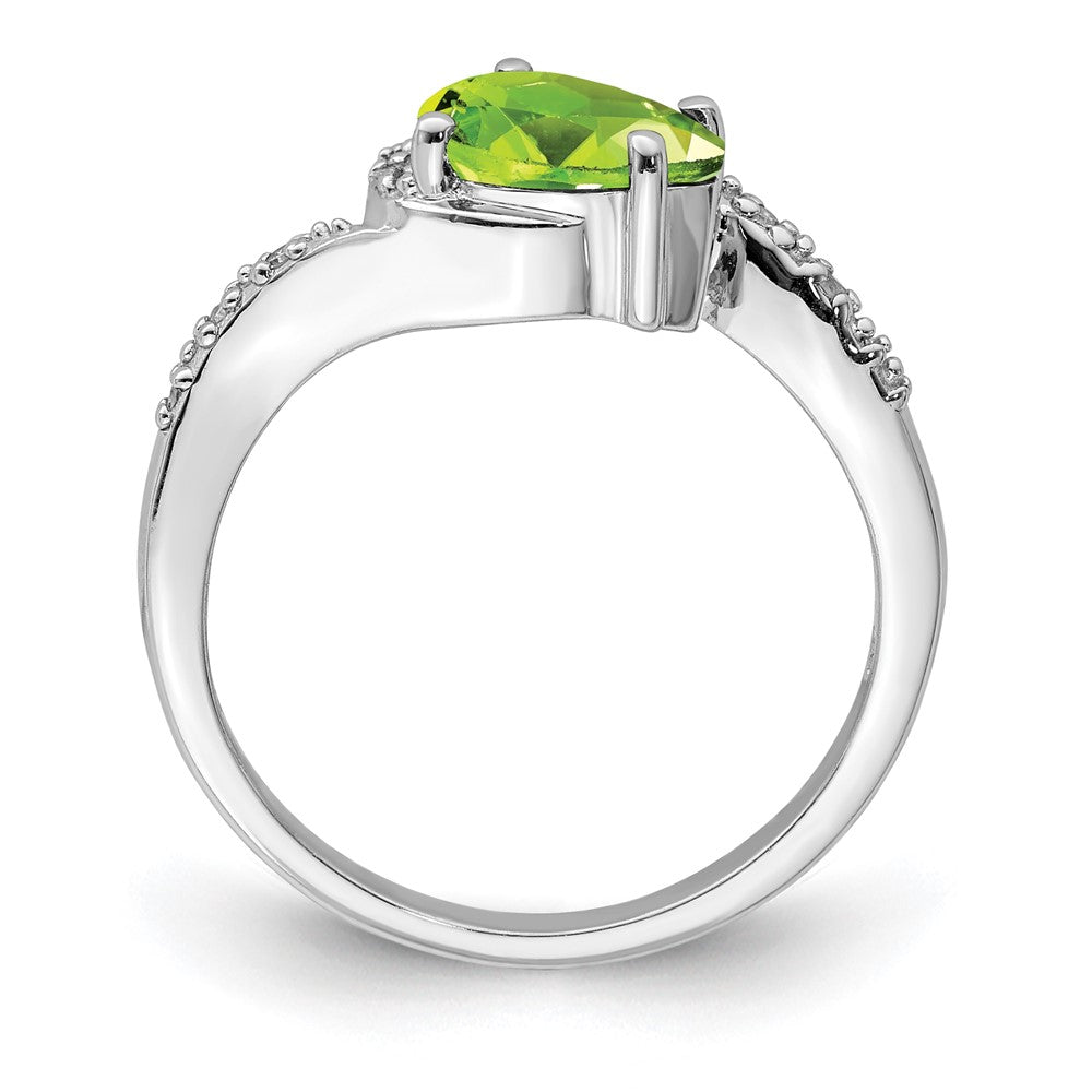 Sterling Silver Rhodium Plated Diamond And Peridot Oval Ring
