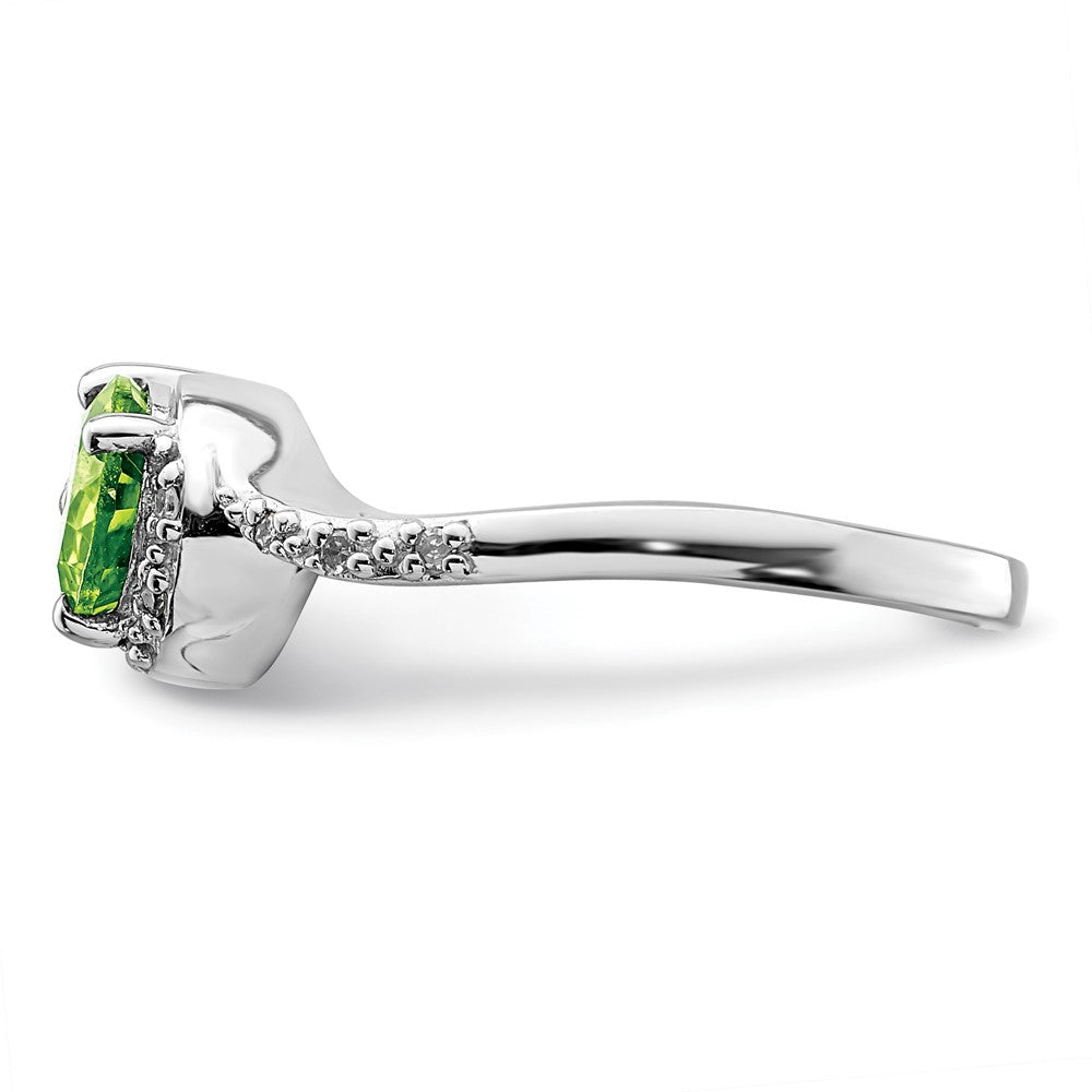 Sterling Silver Rhodium Plated Diamond And Peridot Oval Ring