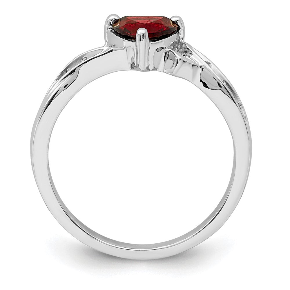 Sterling Silver Rhodium Plated Diamond And Garnet Heart Ring