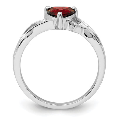 Sterling Silver Rhodium Plated Diamond And Garnet Heart Ring