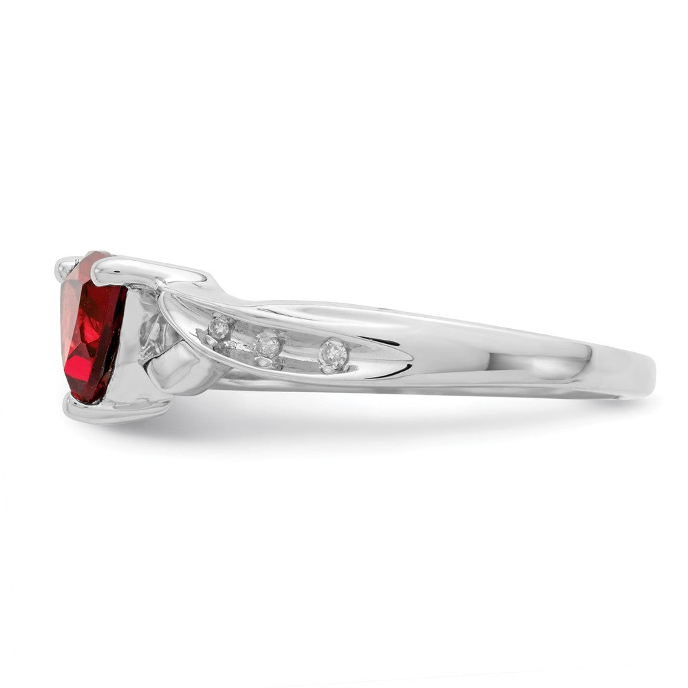 Sterling Silver Rhodium Plated Diamond And Garnet Heart Ring