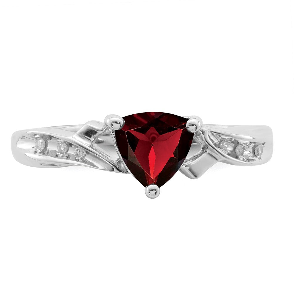 Sterling Silver Rhodium Plated Diamond And Garnet Heart Ring