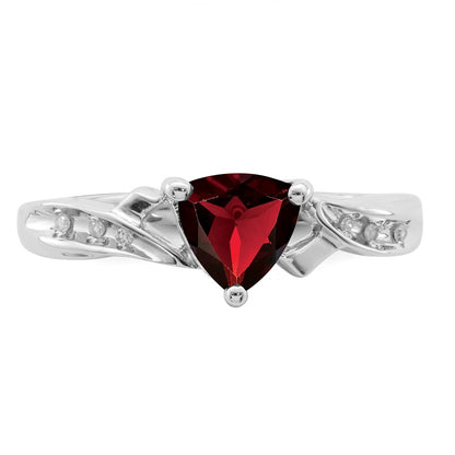 Sterling Silver Rhodium Plated Diamond And Garnet Heart Ring
