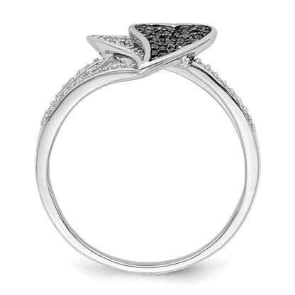 Sterling Silver White Night Rhodium Plated Blue And Diamond Hearts Ring