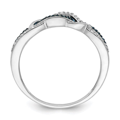 White Night Sterling Silver Rhodium-plated Blue and White Diamond Criss Cross Ring