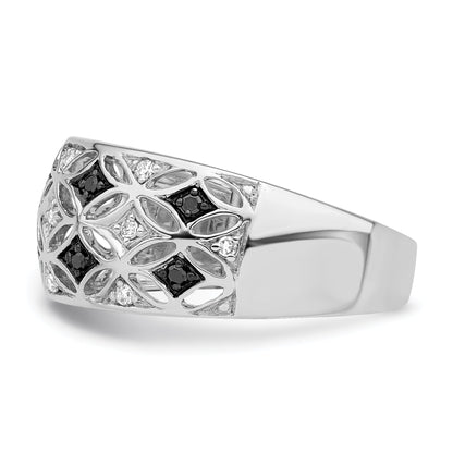 Sterling Silver White Night Rhodium Plated Black And Diamond Ring