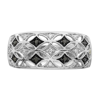 Sterling Silver White Night Rhodium Plated Black And Diamond Ring