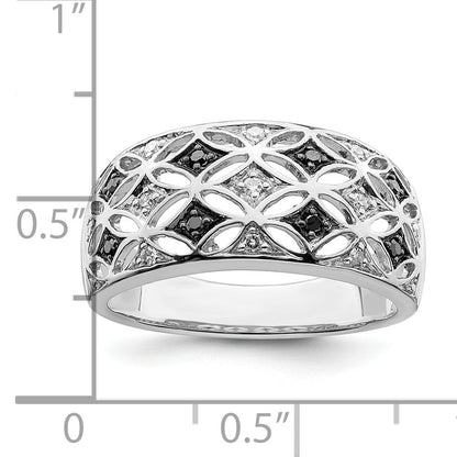 Sterling Silver White Night Rhodium Plated Black And Diamond Ring