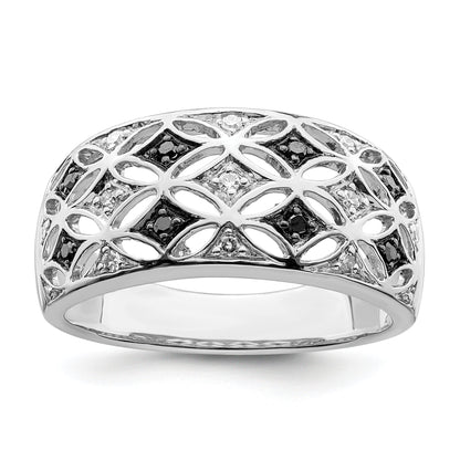 Sterling Silver White Night Rhodium Plated Black And Diamond Ring
