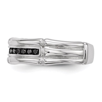 Sterling Silver White Night Rhodium Plated Black Diamond Men'S Ring