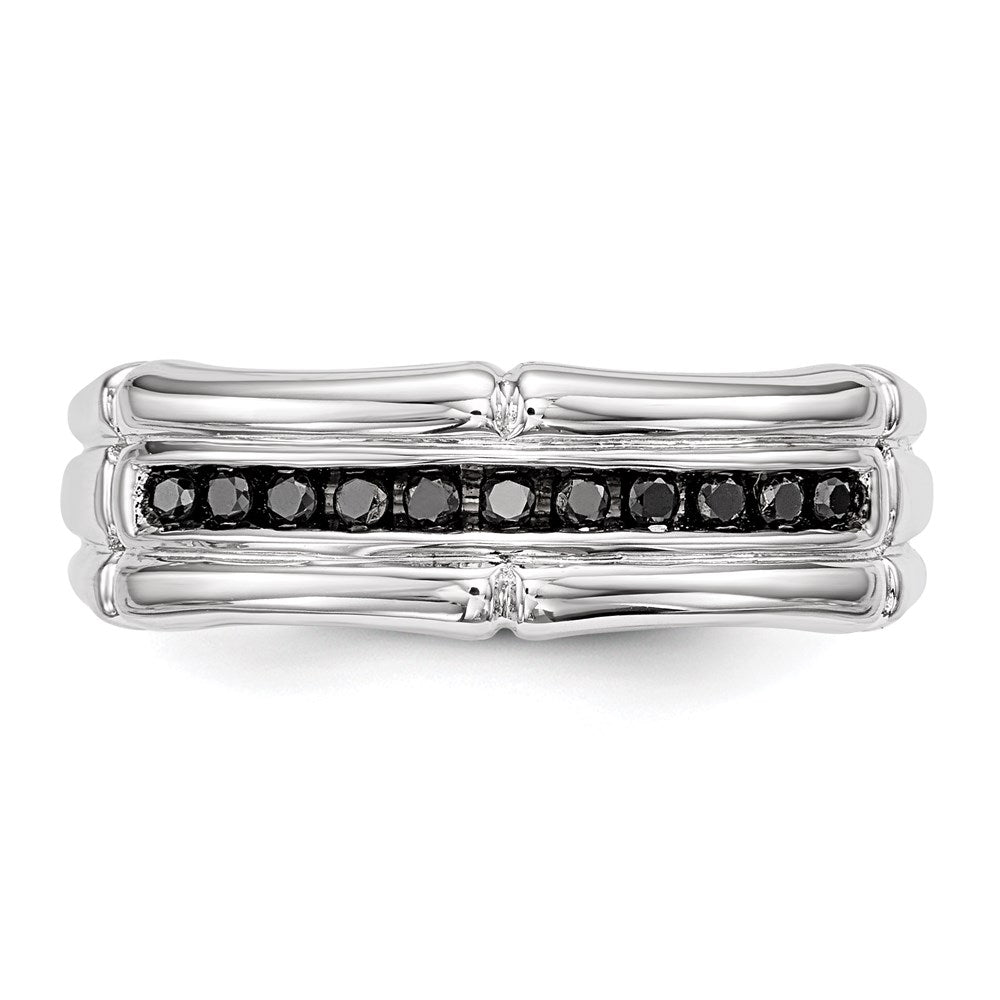 Sterling Silver White Night Rhodium Plated Black Diamond Men'S Ring