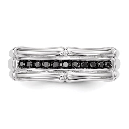 Sterling Silver White Night Rhodium Plated Black Diamond Men'S Ring