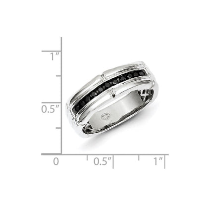 Sterling Silver White Night Rhodium Plated Black Diamond Men'S Ring