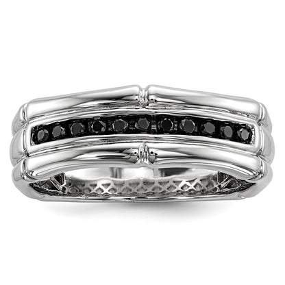 Sterling Silver White Night Rhodium Plated Black Diamond Men'S Ring