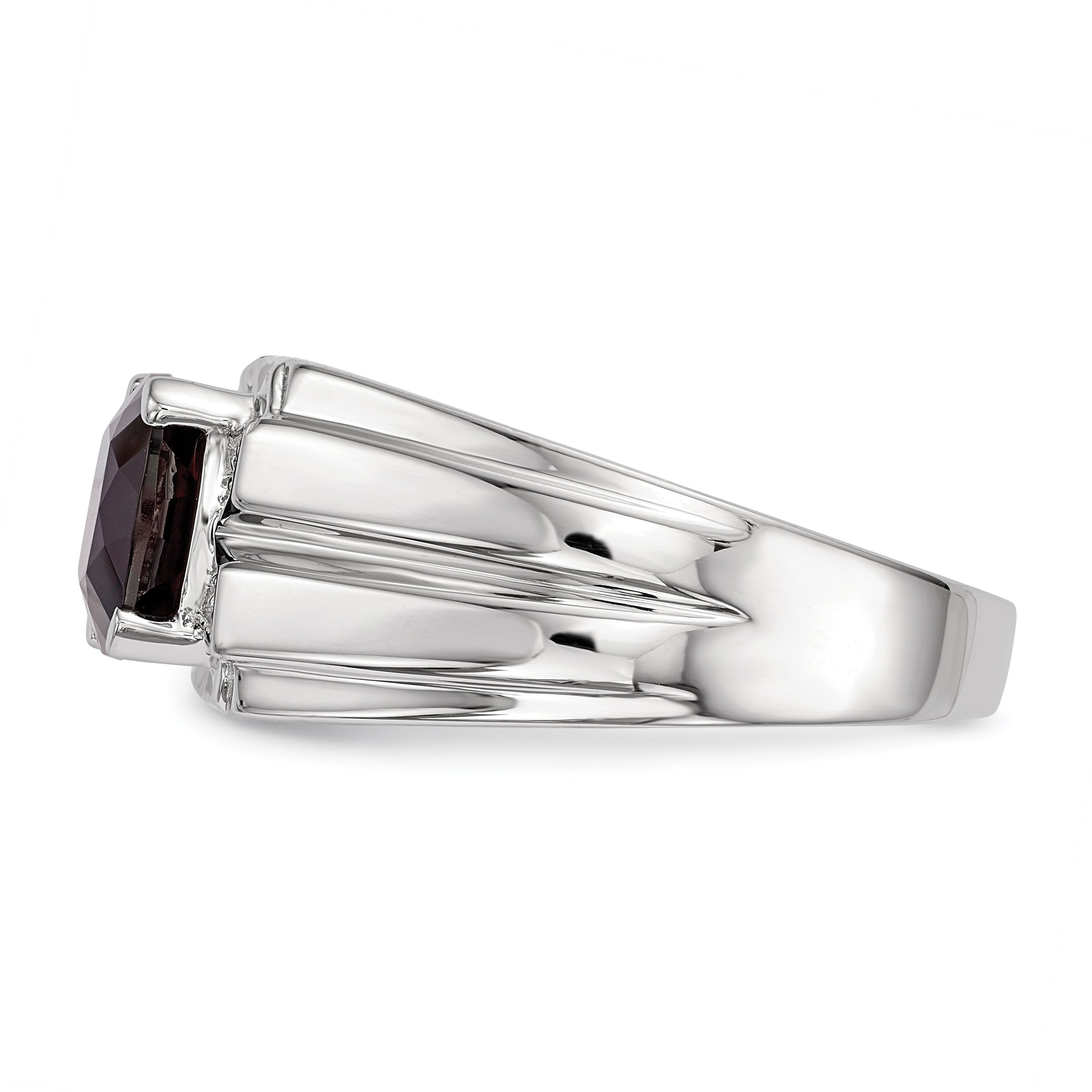 Sterling Silver White Night Rhodium Plated Garnet And Diamond Square Men'S Ring