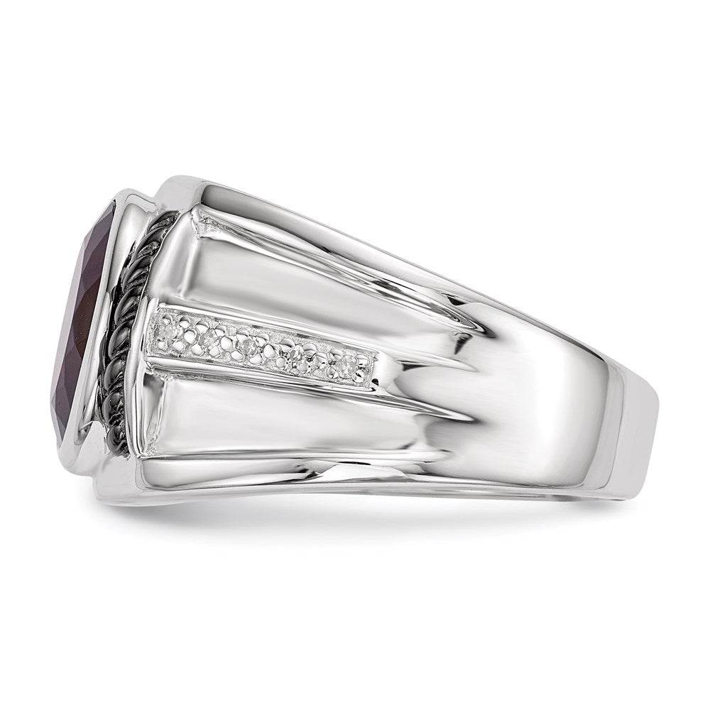 Sterling Silver White Night Black Rhodium Plated Garnet And Diamond Oval Men'S Ring