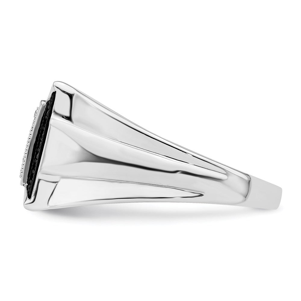 Sterling Silver Rhodium Plated Black And White Diamond Men'S Ring (Size 9 Only)