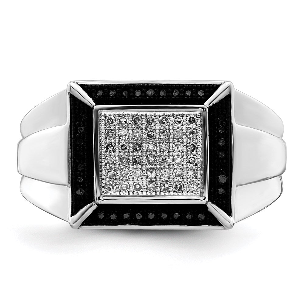 Sterling Silver Rhodium Plated Black And White Diamond Men'S Ring (Size 9 Only)