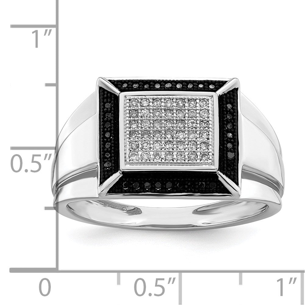 Sterling Silver Rhodium Plated Black And White Diamond Men'S Ring (Size 9 Only)