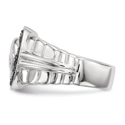 Sterling Silver White Night Rhodium Plated Black Diamond Oval Skull Men'S Ring