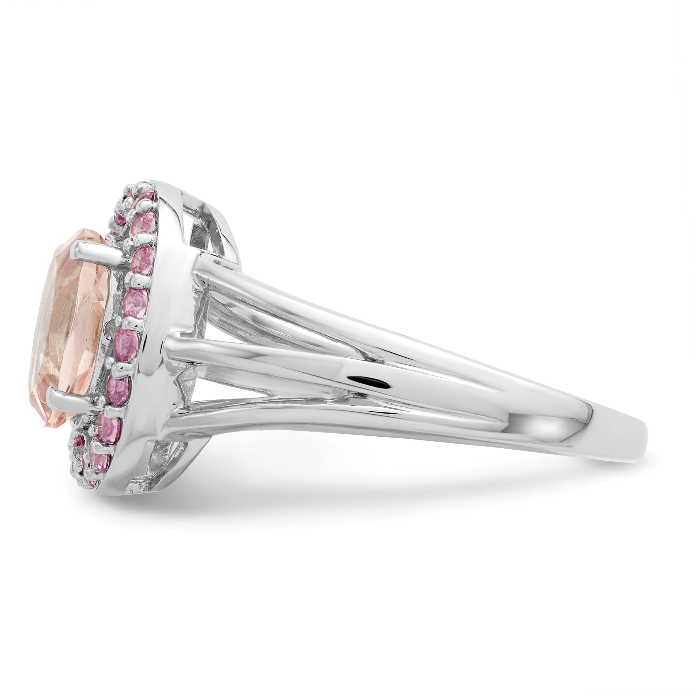 Sterling Silver Rhodium Morganite & Pink Sapphire Oval Ring