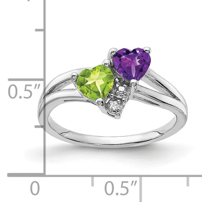 Sterling Silver Rhodium Amethyst & Peridot Diamond Ring