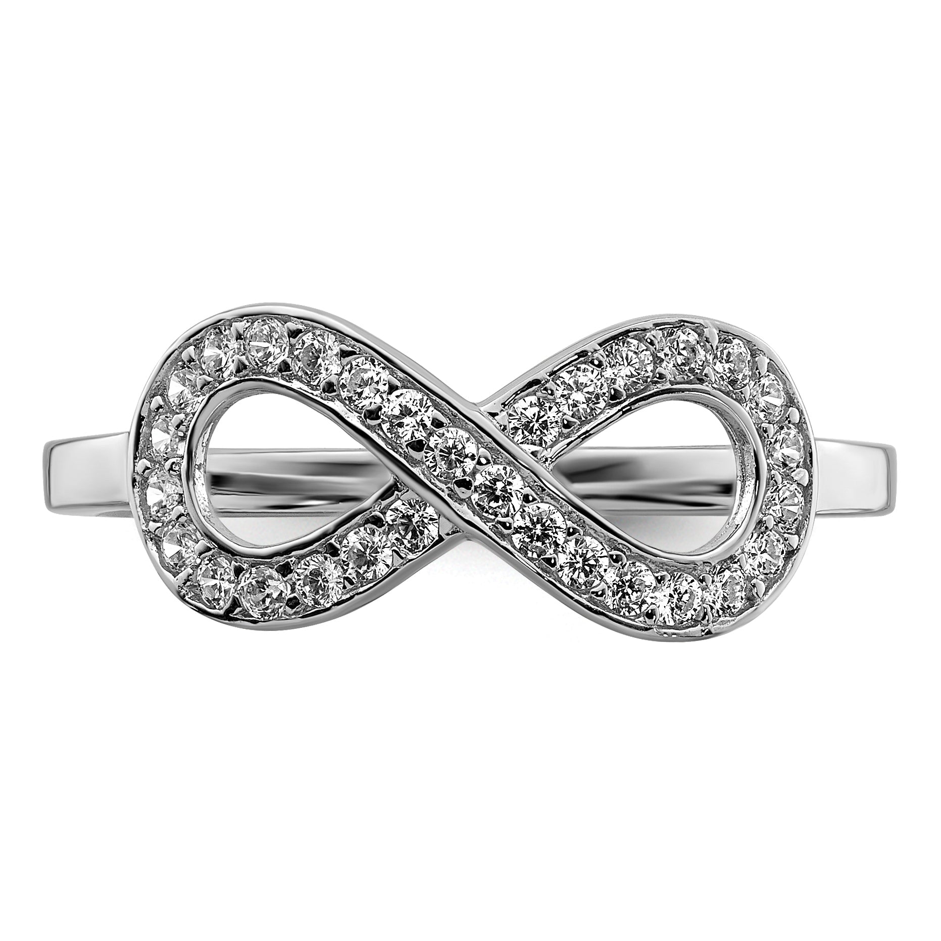 Sterling Silver Rhodium Plated Cz Infinity Ring