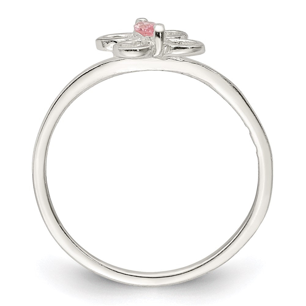 Sterling Silver Polished Pink Cz Butterfly Children'S Ring