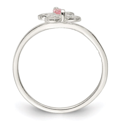 Sterling Silver Polished Pink Cz Butterfly Children'S Ring