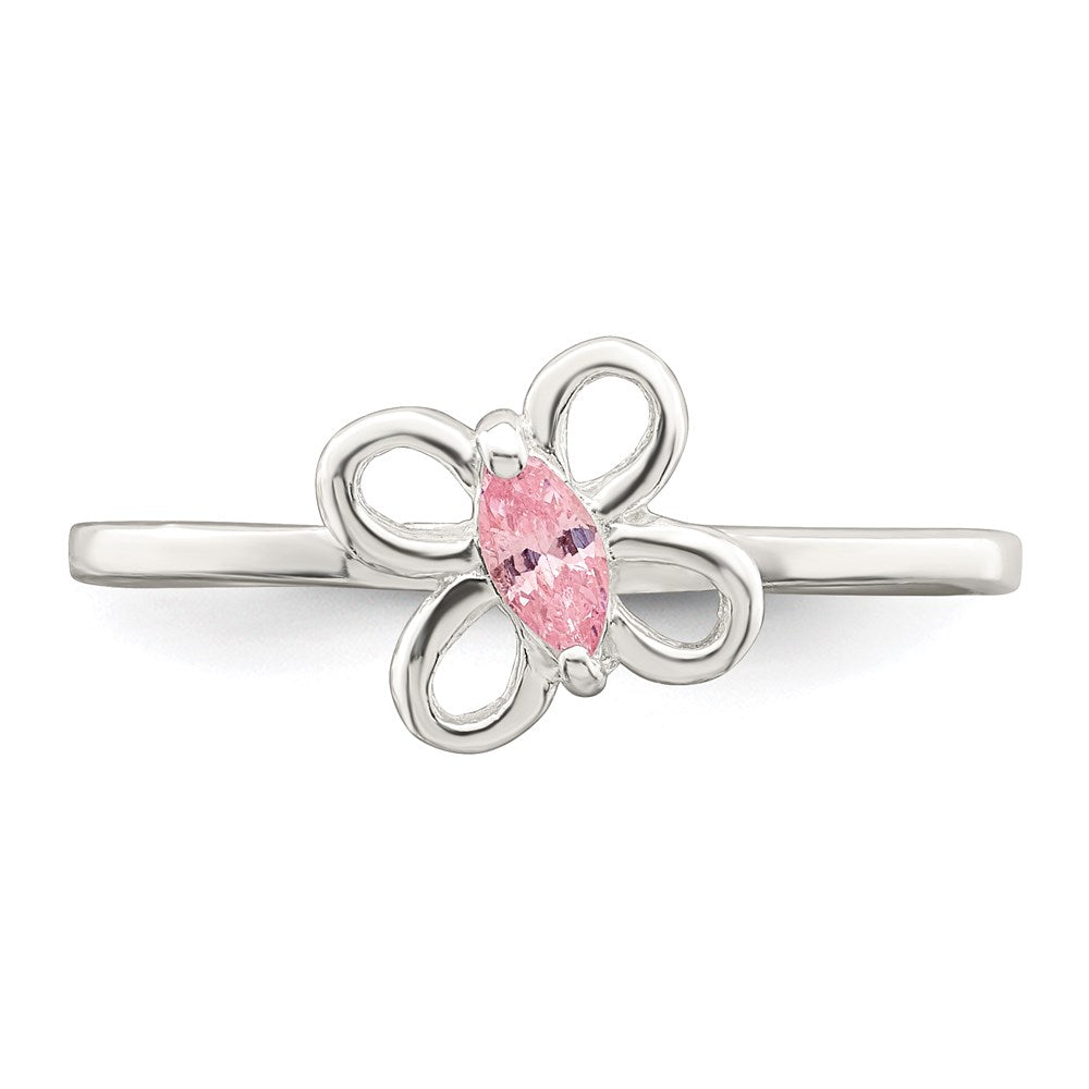 Sterling Silver Polished Pink Cz Butterfly Children'S Ring