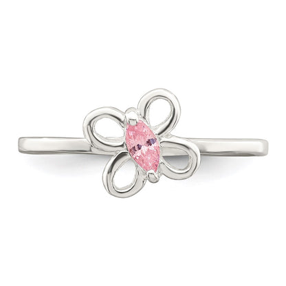 Sterling Silver Polished Pink Cz Butterfly Children'S Ring