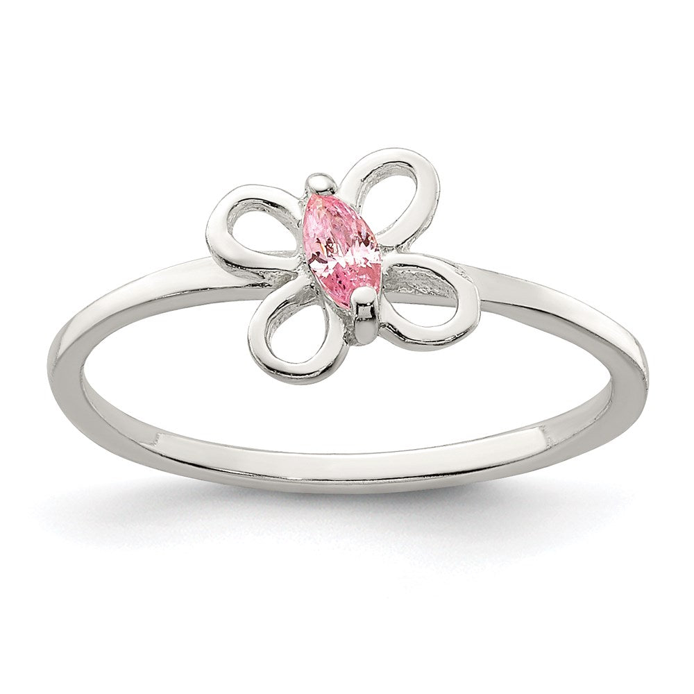 Sterling Silver Polished Pink Cz Butterfly Children'S Ring