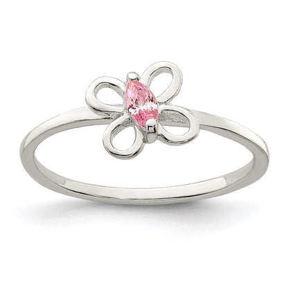 Sterling Silver Polished Pink Cz Butterfly Children'S Ring