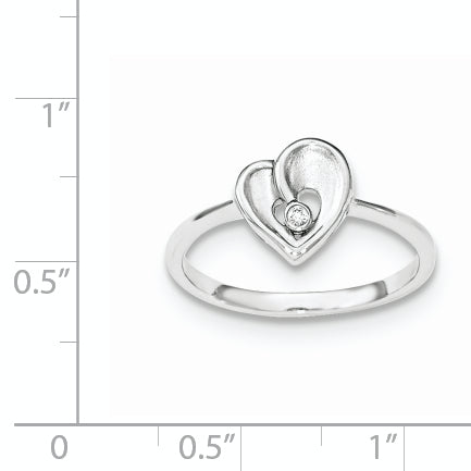 Sterling Silver Polished & Sandblast Cz Heart Ring (Size 8 Only)