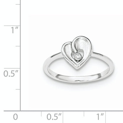 Sterling Silver Polished & Sandblast Cz Heart Ring (Size 8 Only)