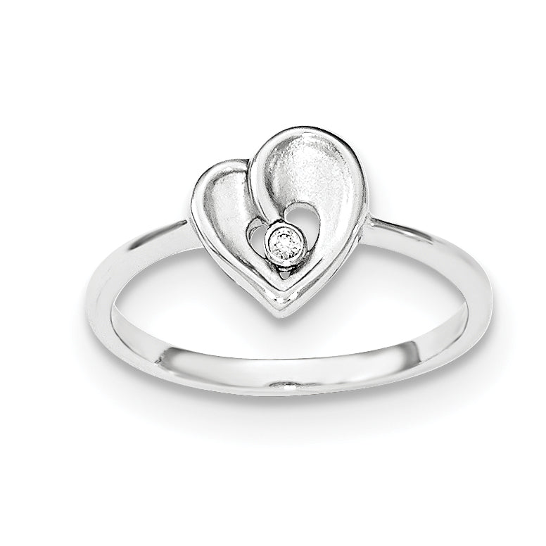 Sterling Silver Polished & Sandblast Cz Heart Ring (Size 8 Only)