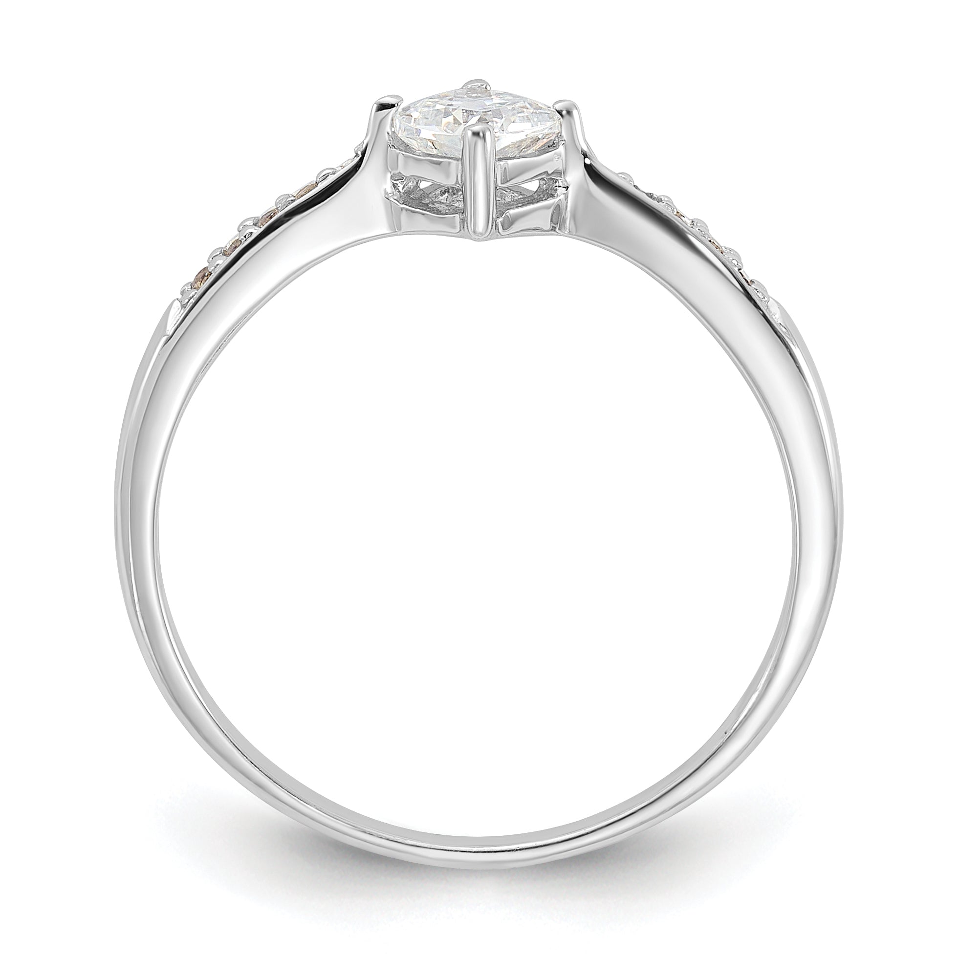 Sterling Silver Rhodium Plated Polished And Square Shaped Cz Ring