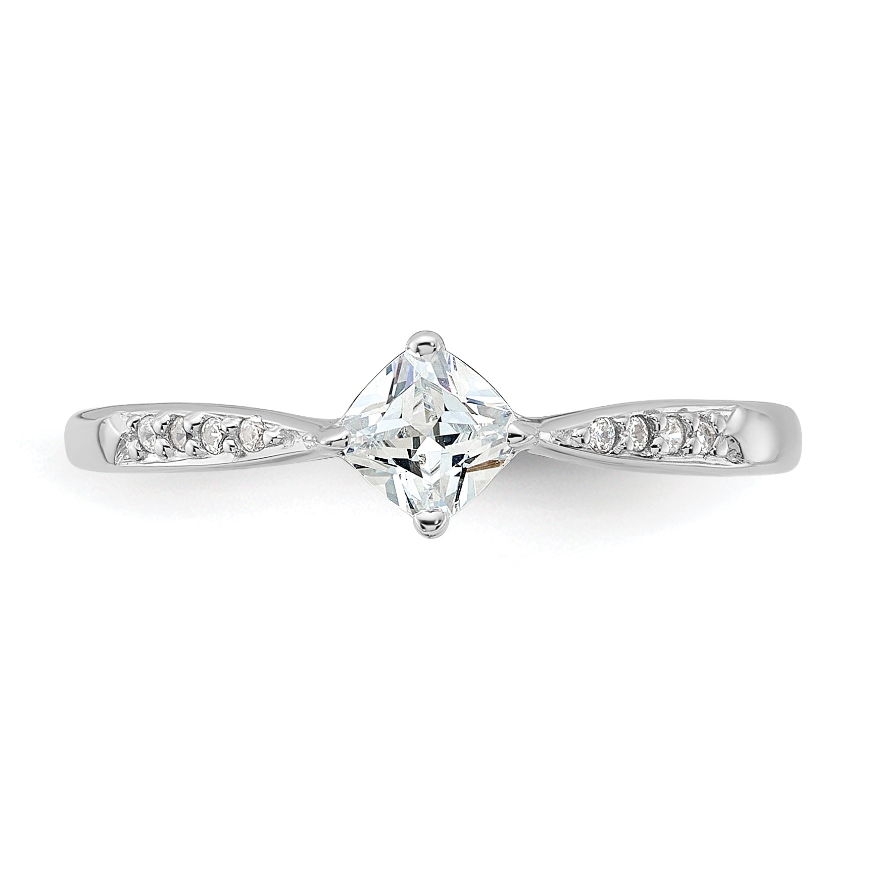 Sterling Silver Rhodium Plated Polished And Square Shaped Cz Ring