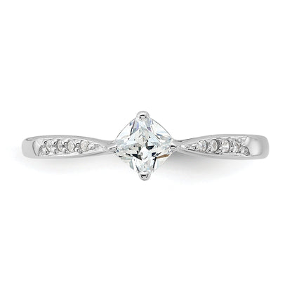 Sterling Silver Rhodium Plated Polished And Square Shaped Cz Ring