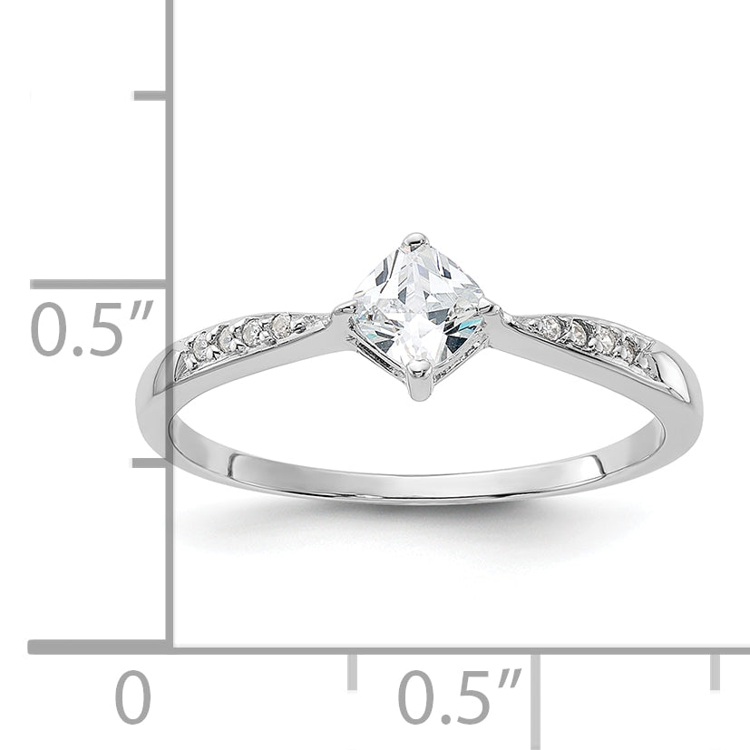 Sterling Silver Rhodium Plated Polished And Square Shaped Cz Ring